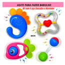 Kit 8 peças Mordedor para Bebe Sensorial Macio com Chocalho