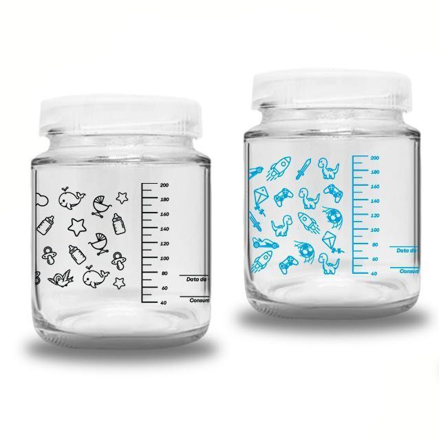 Kit 5 Potes de Vidro p/ Leite Materno 200ml – Livre de BPA c/ Graduação